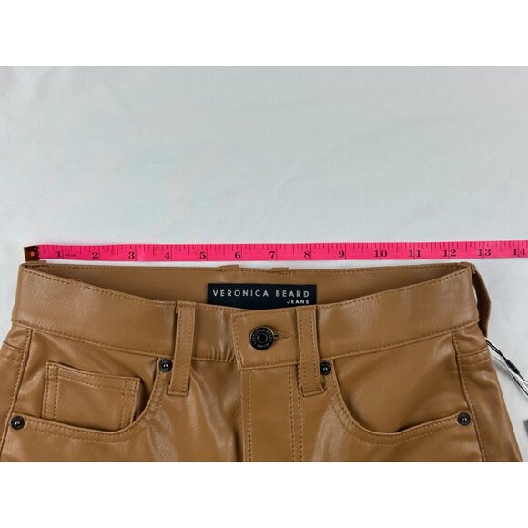 NWT Veronica Beard Carly Kick Flare Pants Vegan Leather in Camel Size 25 $348 - Picture 9 of 12